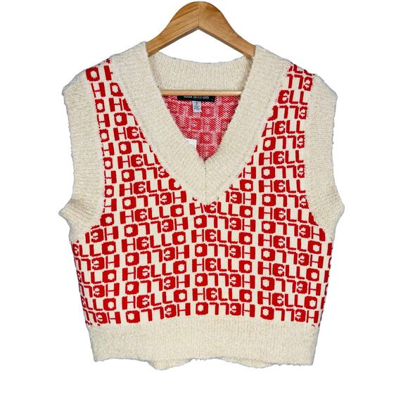 Urban Outfitters Jordie Hello Sweater Vest Red & Cream Ribbed Knit Small NWT - Picture 6 of 9